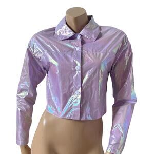 Shein Purple Iridescent Holographic Cropped Jacket Size XS